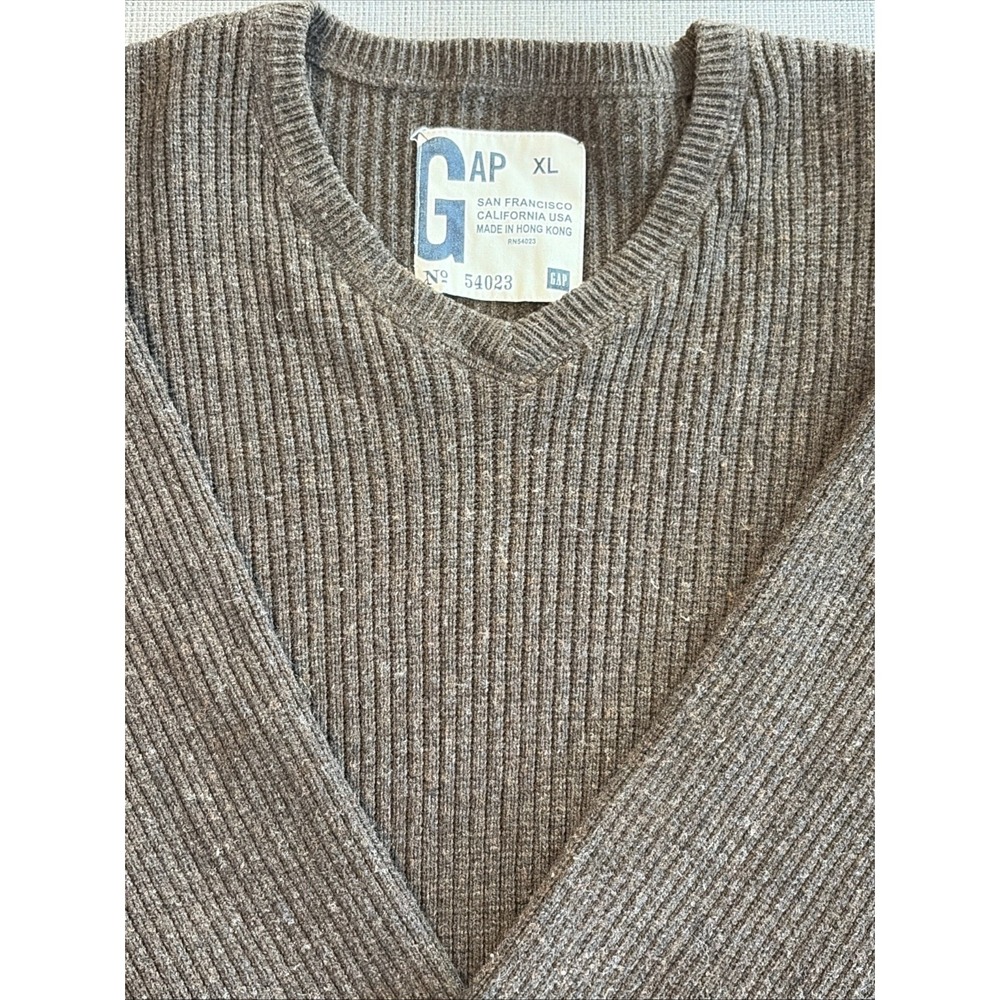 Y2K VTG‎ GAP Brown Ribbed Knit V Neck 90s Minimal Classic Preppy Sweater XL